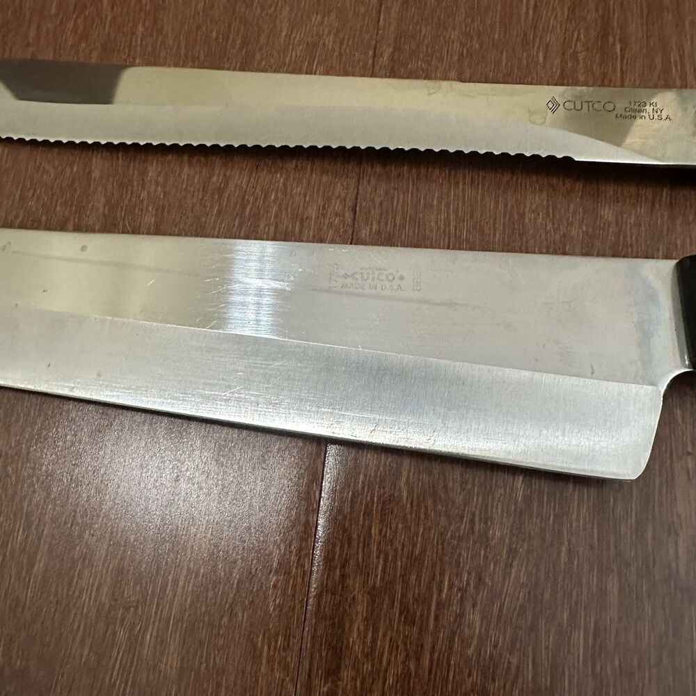 CUTCO 1725 French Chefs Knife 1723 Serrated Carving Knife 9” Brown Handle USA - Picture 6 of 16